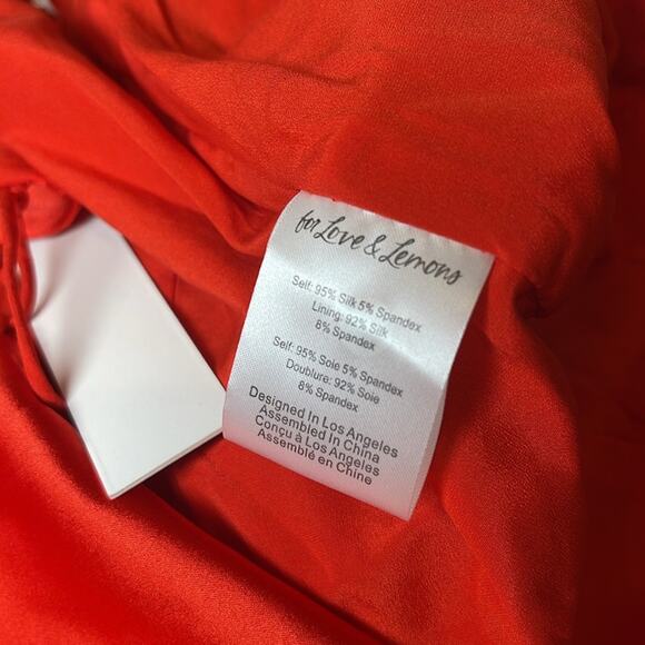 For Love & Lemons Anisa Silk Fringe Ruched Draped Red Midi Dress Size Large - Picture 12 of 12